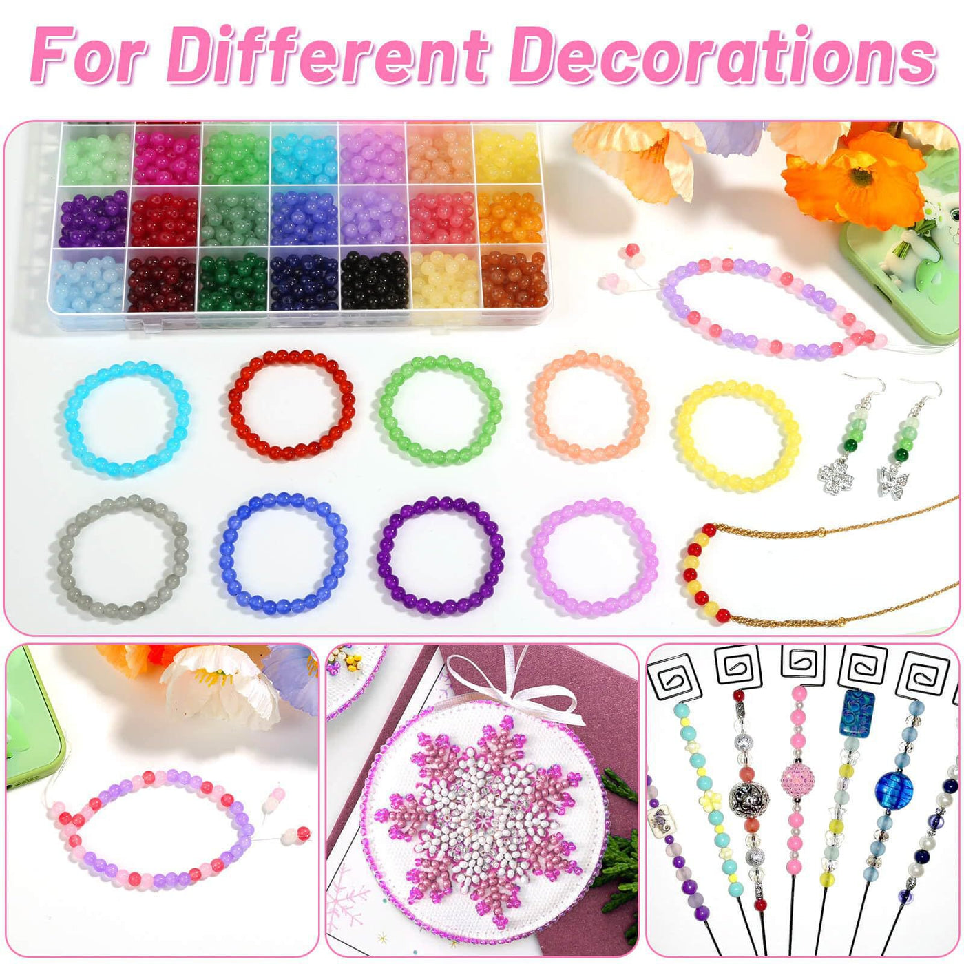 250 Glass Bead Collection: 10 Colors for Bracelet Making